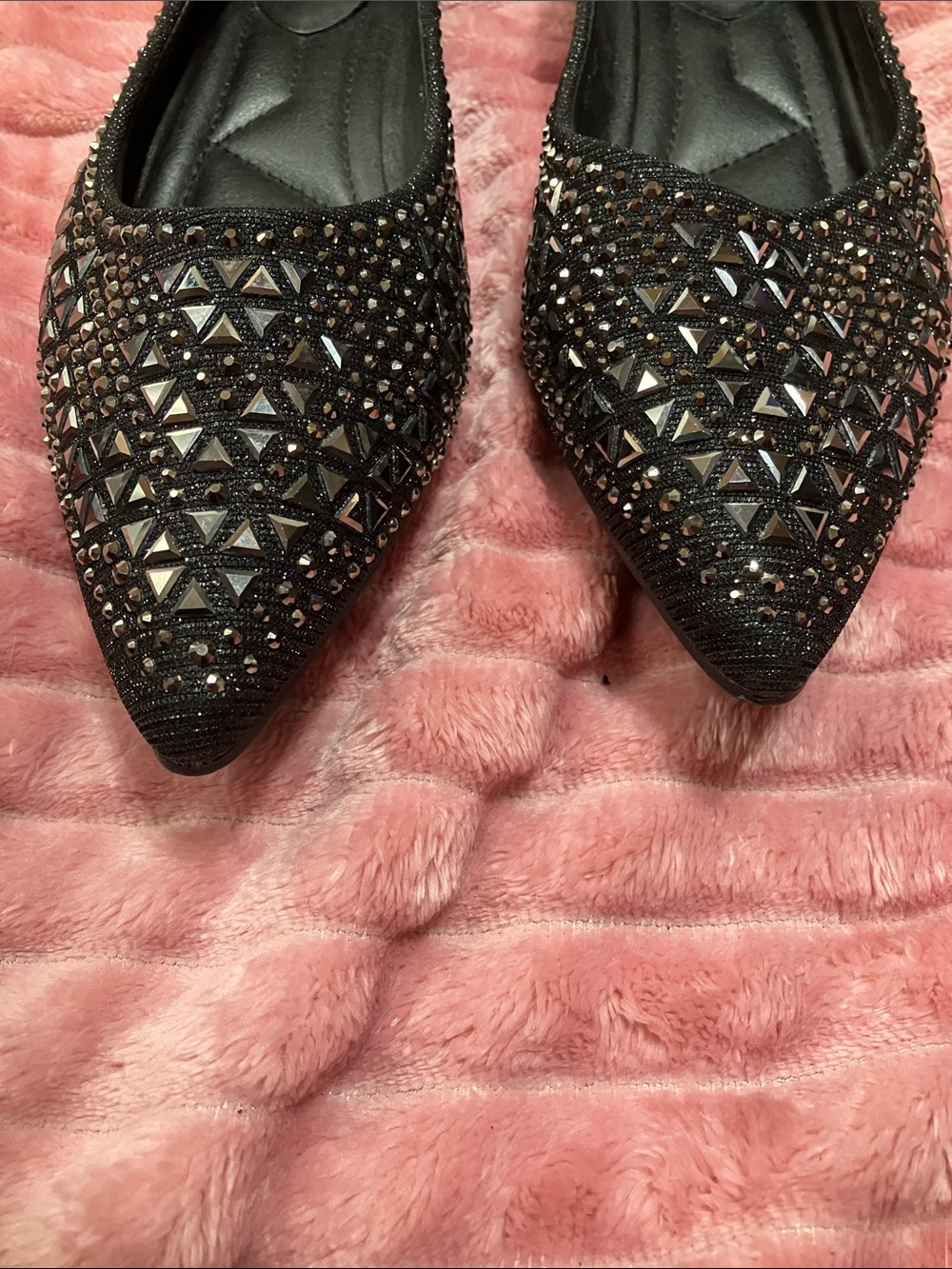 Black Embellished Pointed Ballet Flats - Picture 8 of 11
